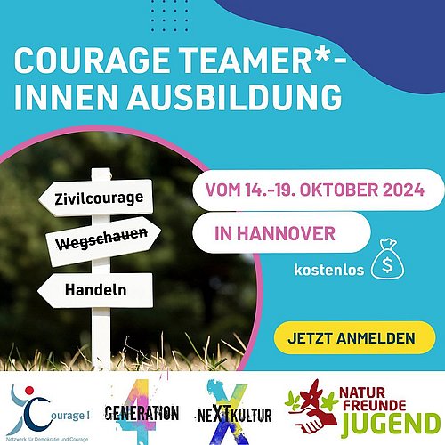 Werde Teamer*in im Netzwerk für Demokratie und Courage!

Vom 14.-20. Oktober geht die Ausbildung zur Courage-Teamer*in...